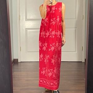 Heaven Vintage 100% Linen Red Hibiscus Print Maxi Dress size M P